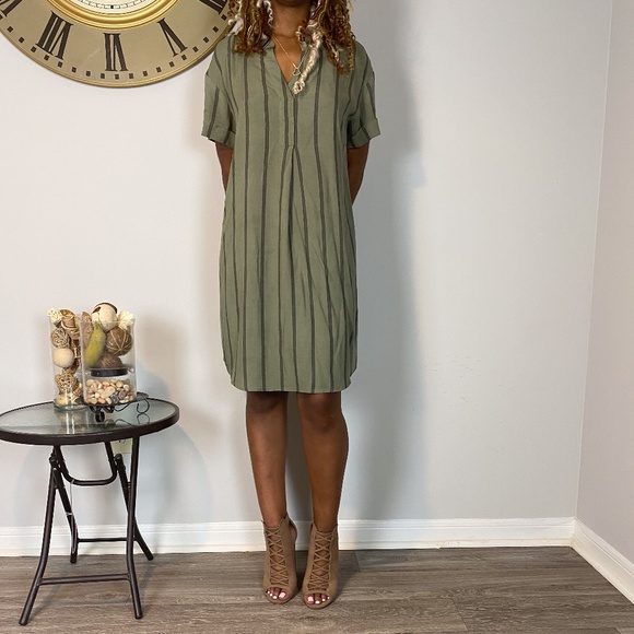 H&M Dresses & Skirts - H&M V-NECK TRIBAL ARMY DRESS- GREEN